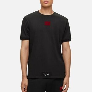 HUGO Diragolino Black Tee with Red Velvet Logo